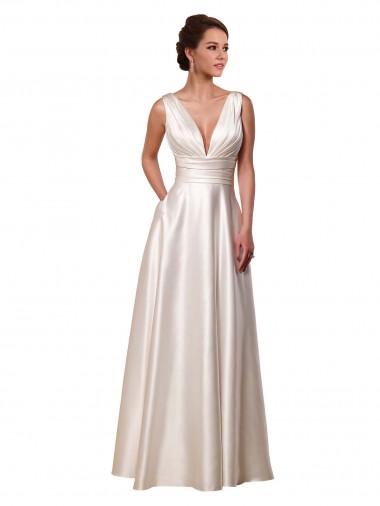 Chapel Train Ivory Sleeveless A-Line Satin Wedding Gowns Leeds