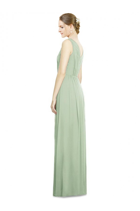 Long Sage Sleeveless A-Line V-Back Bridesmaid Dress Leeds