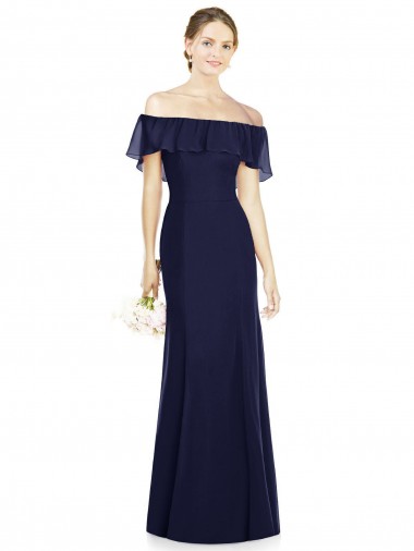 Long Dark Navy Sleeveless Trumpet Bridesmaid Dress Leeds
