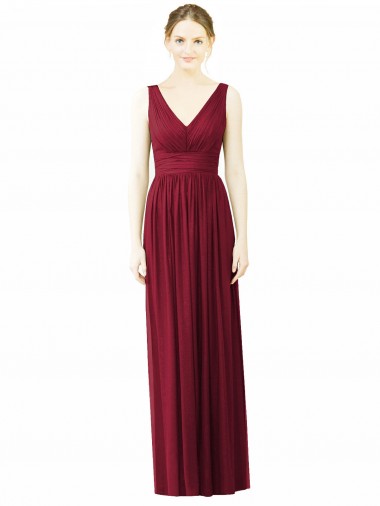 Long Burgundy Sleeveless A-Line V-Back Bridesmaid Dress / Formal Dress Leeds