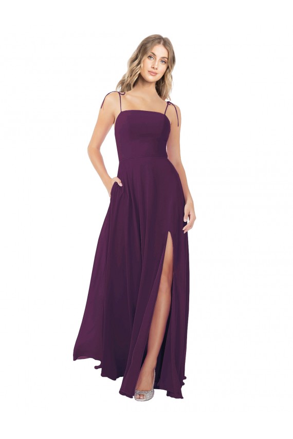 Long Grape Sleeveless A-Line Keyhole Back Front Slit Bridesmaid Dress Leeds