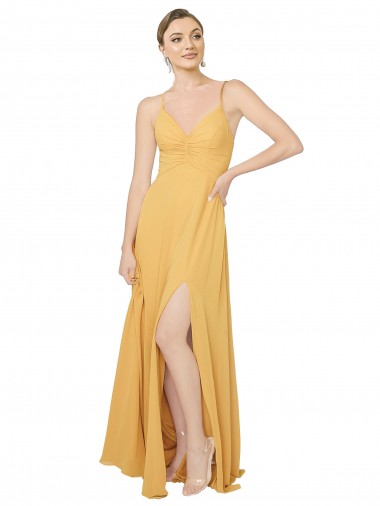 Long Saffron Sleeveless A-Line Open Back Bridesmaid Dress / Evening Dress Leeds