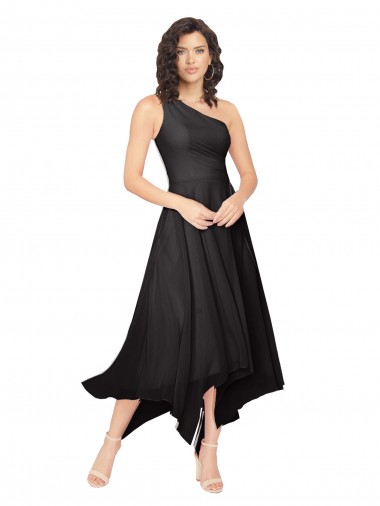 Midi Length Black Sleeveless A-Line High Low Bridesmaid Dress Leeds