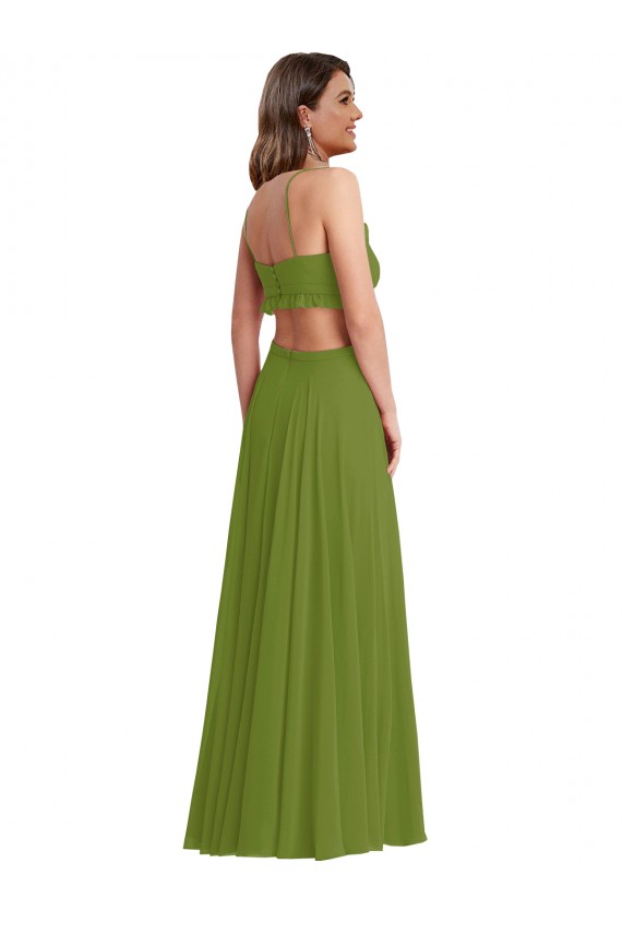 Long Olive Green Sleeveless A-Line Open Back Plus Size Evening Gown / Bridesmaid Dress Leeds
