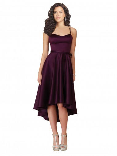 Short Grape Sleeveless A-Line Open Back High Low Prom Dress / Bridesmaid Dress Leeds
