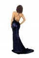 Long Dark Navy Sleeveless Mermaid Open Back Sequin Formal Evening Gown / Prom Dress / Bridesmaid Dress Leeds