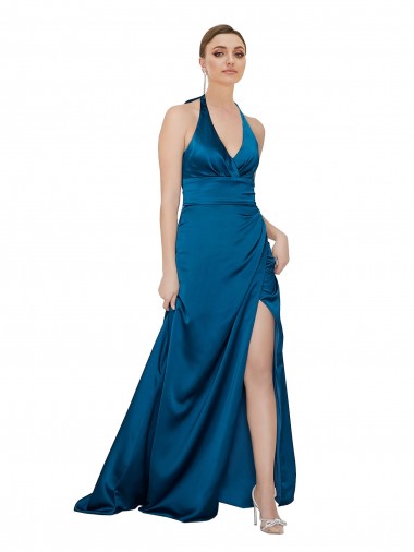 Long Peacock Blue Sleeveless A-Line Open Back Formal Evening Gown / Prom Dress / Bridesmaid Dress Leeds