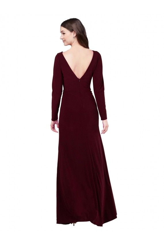 Long Burgundy Gold Long Sleeves Sheath V-Back Prom Dress / Bridesmaid Dress Leeds