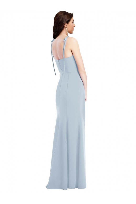 Long Light Sky Blue Sleeveless Trumpet Low Back Stretch Crepe Bridesmaid Dress / Formal Dress Leeds