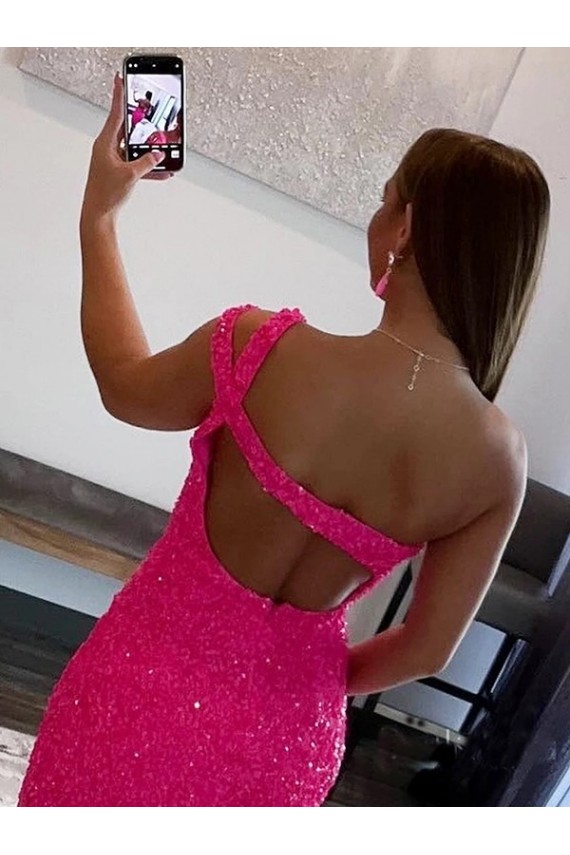Short Fuchsia Sleeveless Sheath Velvet Sequin Prom Dress / Evening Dress Leeds
