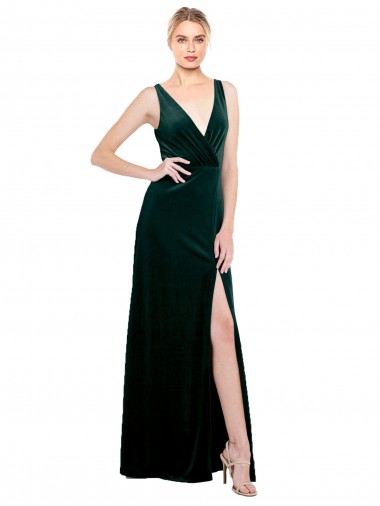 Long Dark Green Sleeveless A-Line V-Back Black Tie Evening Gown / Prom Dress / Bridesmaid Dress Leeds