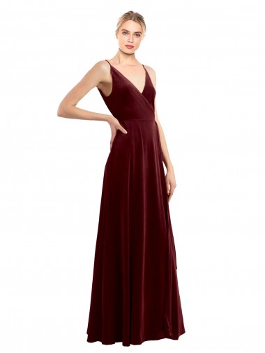 Long Burgundy Sleeveless A-Line V-Back Bridesmaid Dress / Evening Dress Leeds