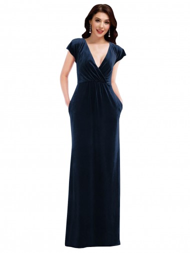 Long Dark Navy Flutter Sleeves A-Line Formal Dress / Bridesmaid Dress Leeds