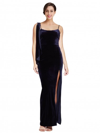 Long Dark Navy Sleeveless Sheath Low Back High Side Slit Formal Evening Gown / Prom Dress / Bridesmaid Dress Leeds